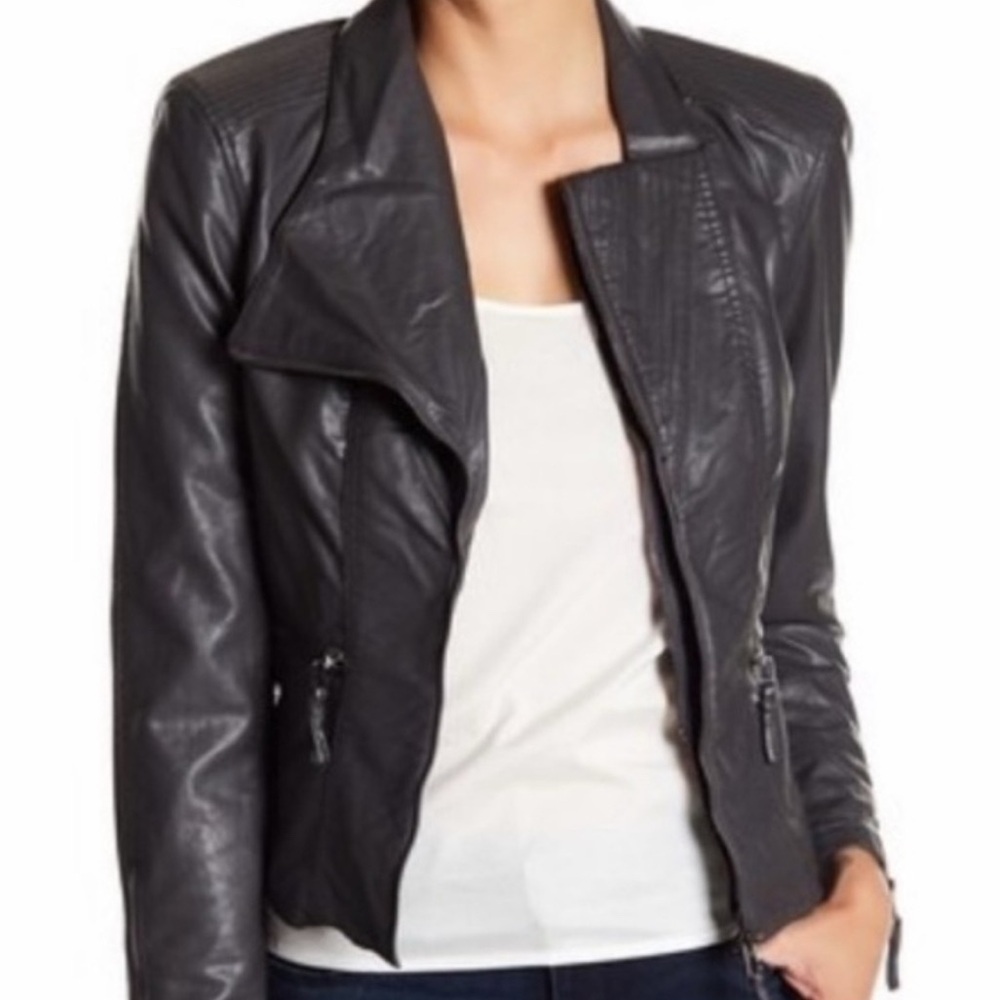 Woman’s BlankNYC Black Faux Leather Moto Jacket Sz XS